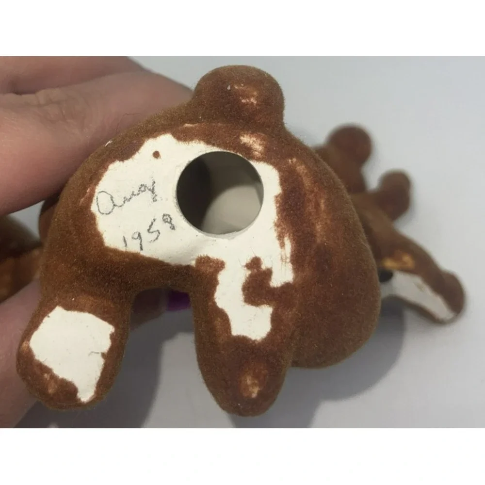 Ceramic Bear Figurines Flocked Brown vintage 1950s Rare‎ MCM Signed 4